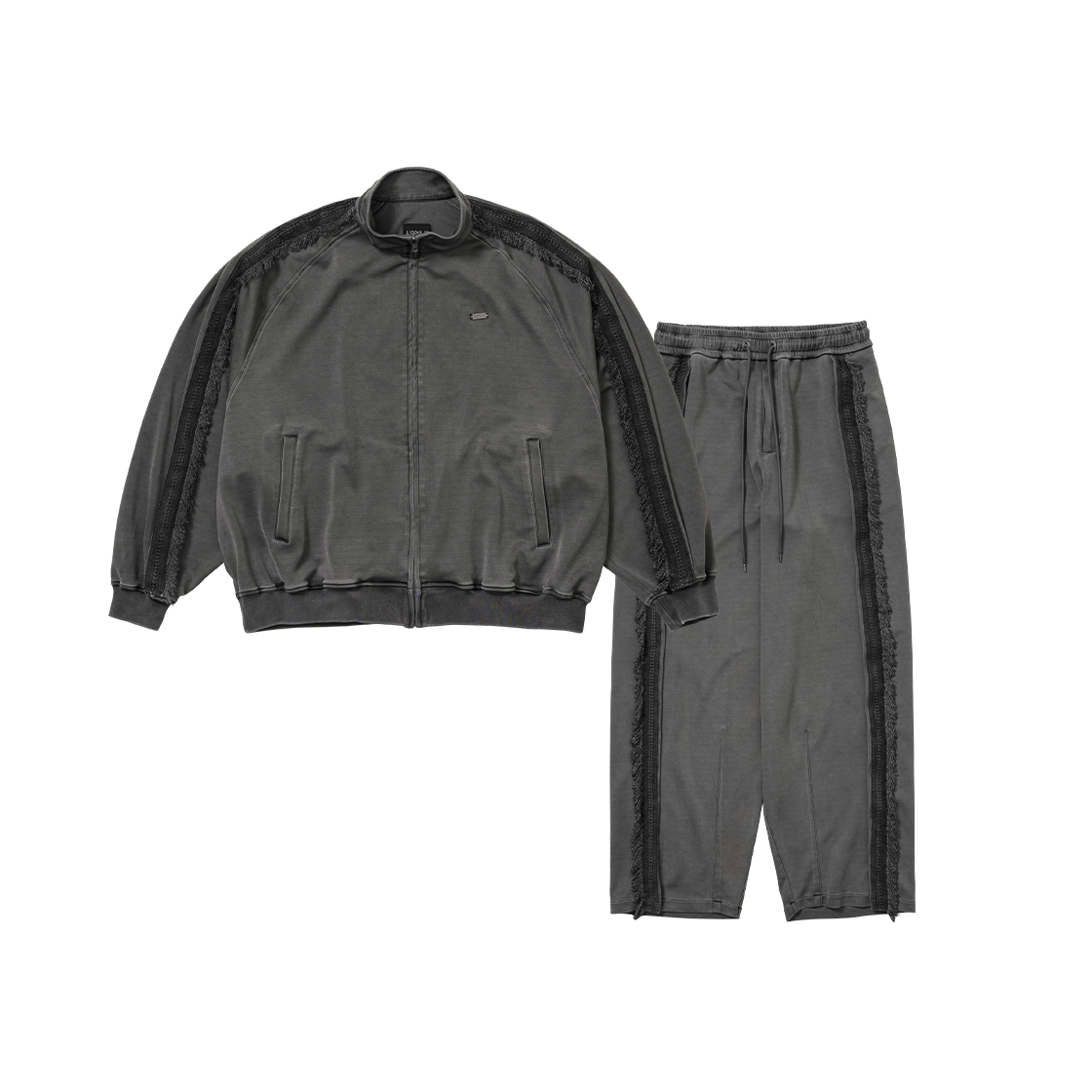 AJ254SET001CH AJOBYAJO SET Lace Trimming Raglan Track Set-Up Charcoal