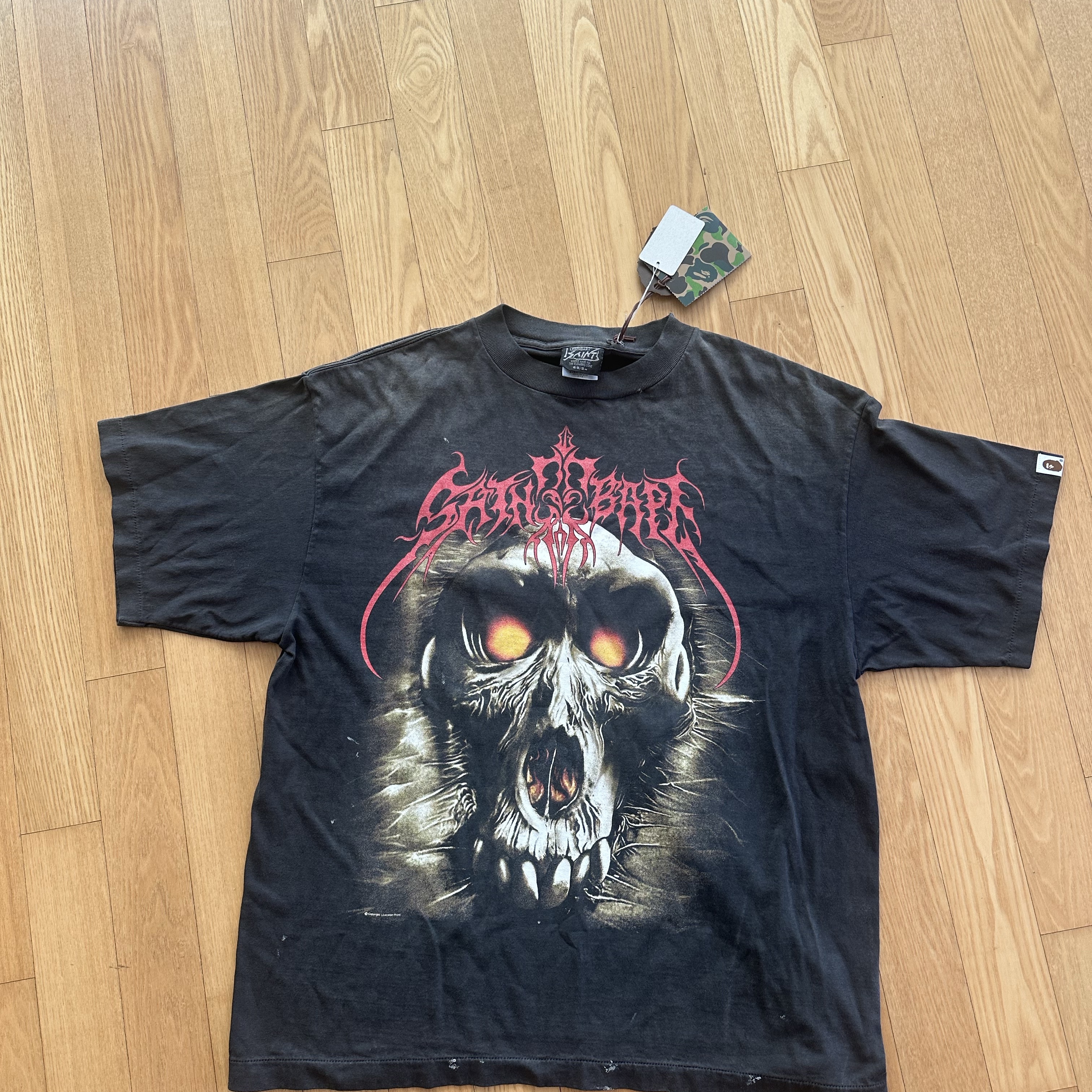 Saint Mxxxxxx x BAPE Saint BAPE S/S T-Shirt Black - 25AW 착용 스타일 - 3