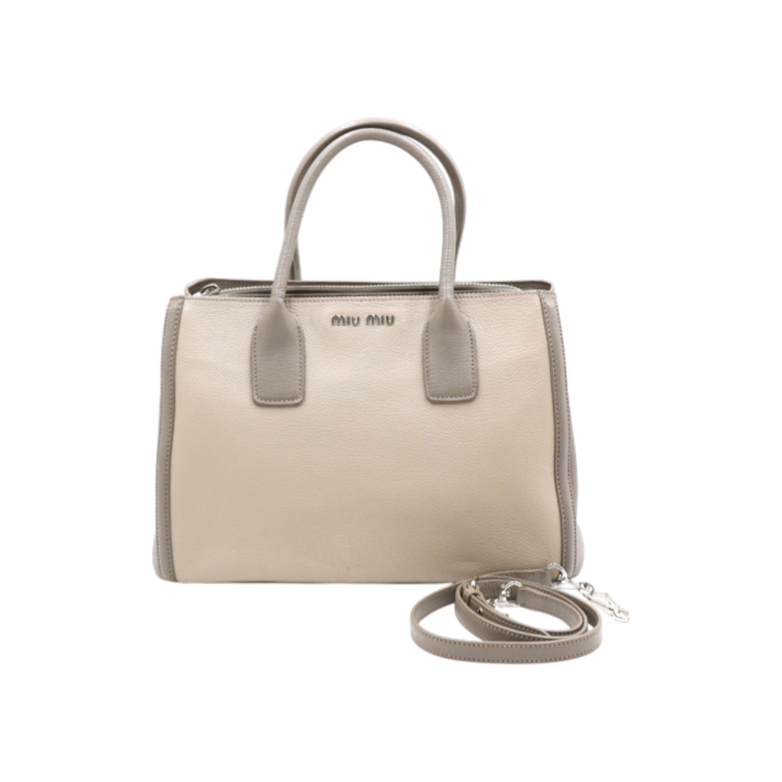 ITU5R6Q8RSHV Miu Miu RN0883 Two-Tone Leather Madras Tote and Shoulder Bag AA51228