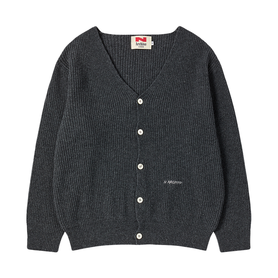 NV25FAKC02GR N ARCHIVE Super Fine Merino Wool Waffle Knit Cardigan Gray
