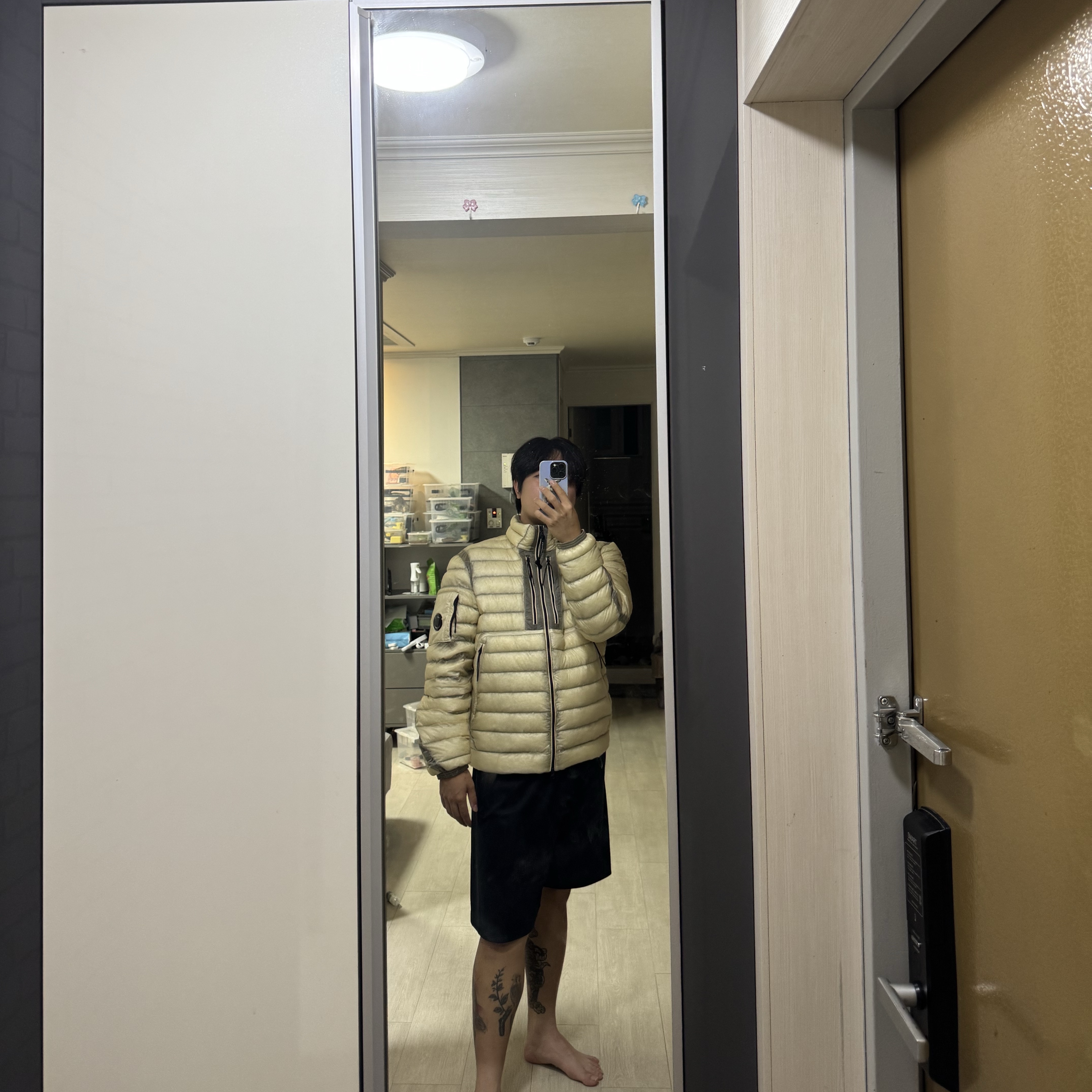 C.P. Company D.D. Shell Goggle Down Jacket Pistachio Shell Beige - 25FW, C.P. Company D.D. Shell Goggle Down Jacket Vintage Khaki Beige - 24FW 착용 스타일 - 2