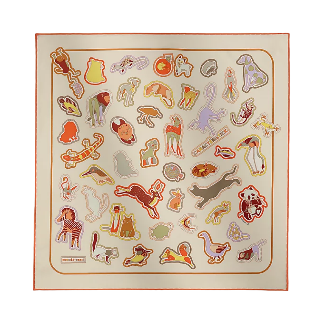 (W) 에르메스 캐랙터리스틱 디테일 스카프 45 크렘 오랑쥬 카키((W) Hermes Caracteristick Detail Scarf 45 Creme Orange Kaki) - 1
