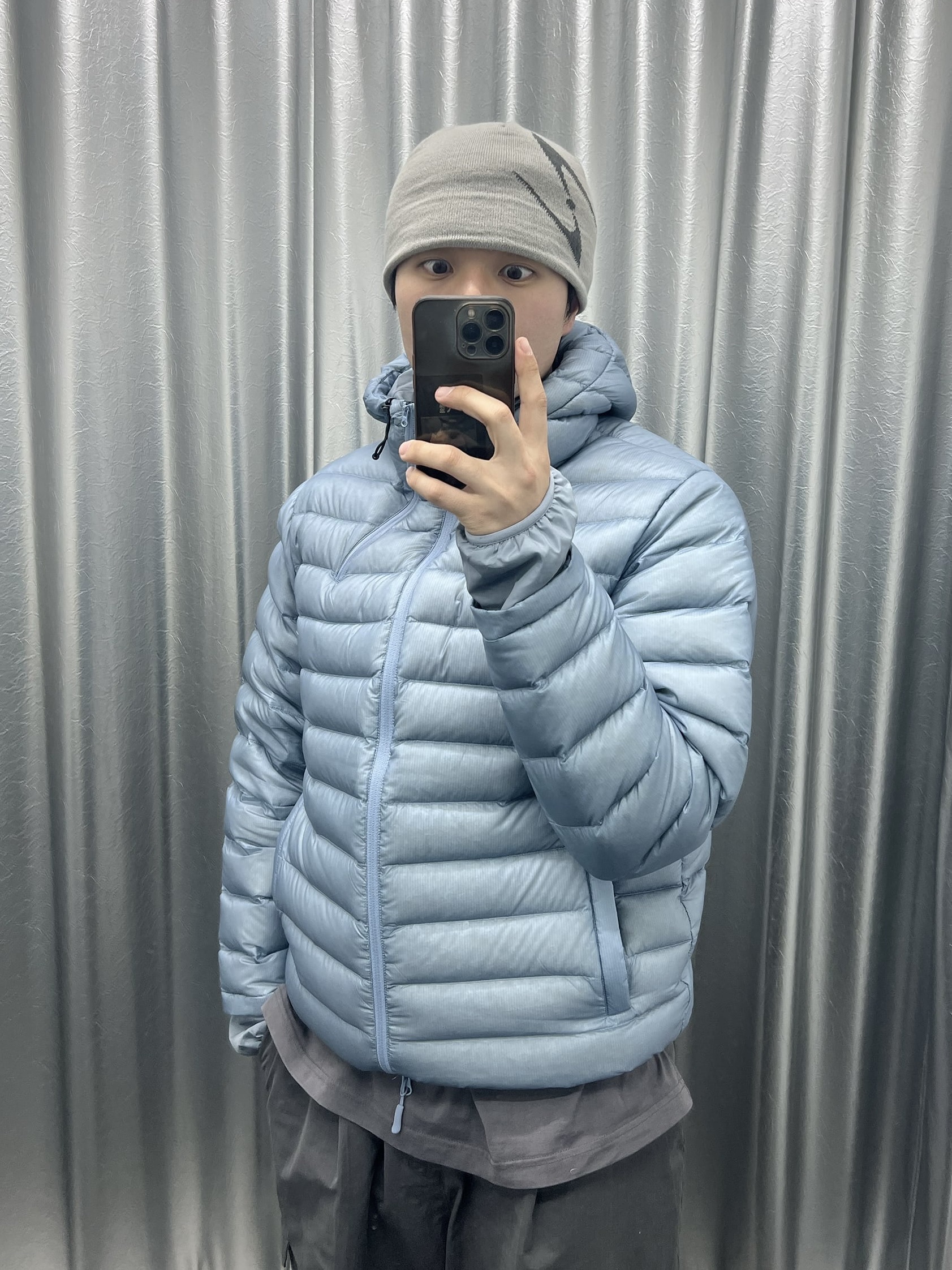 Sansan Gear Suffix Puffer Jacket Sky Blue - 24FW 착용 스타일 - 2