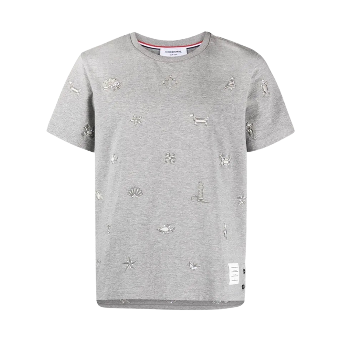 MJS254E-00042-055 Thom Browne Nautical Embroidered T-Shirt Light Grey
