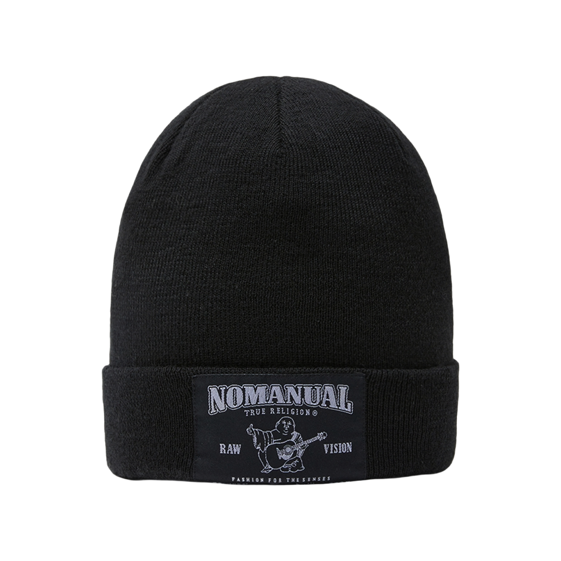 TRA3ACU702BBK True Religion x NOMANUAL No Religion Logo Patch Beanie Black