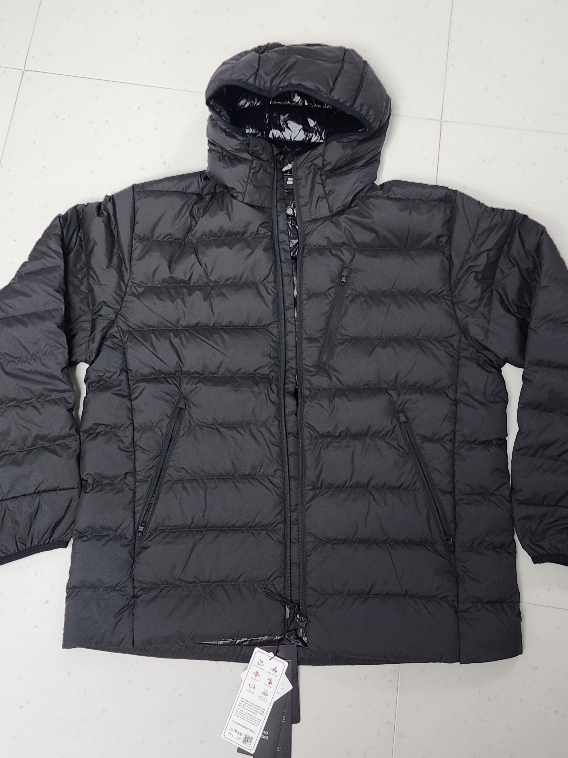 Musinsa Standard City Leisure Hooded Light Down Jacket Black 착용 스타일