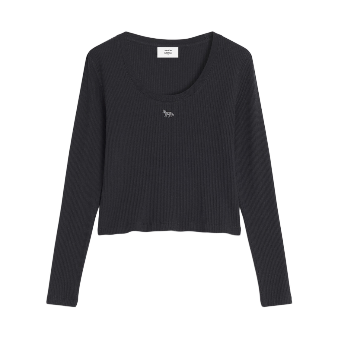 (W) 메종 키츠네 립드 베이비 폭스 롱 슬리브 티셔츠 블랙((W) Maison Kitsune Ribbed Baby Fox Long Sleeve T-Shirt Black)