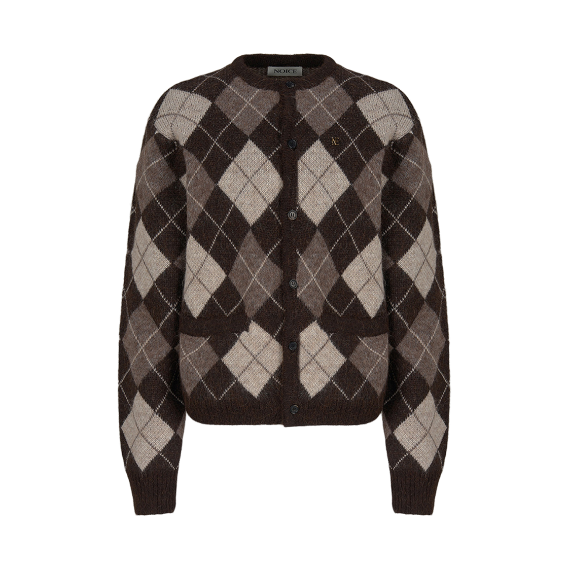 NMA5WKO27BR Noice Argyle Mohair Knit Cardigan Brown