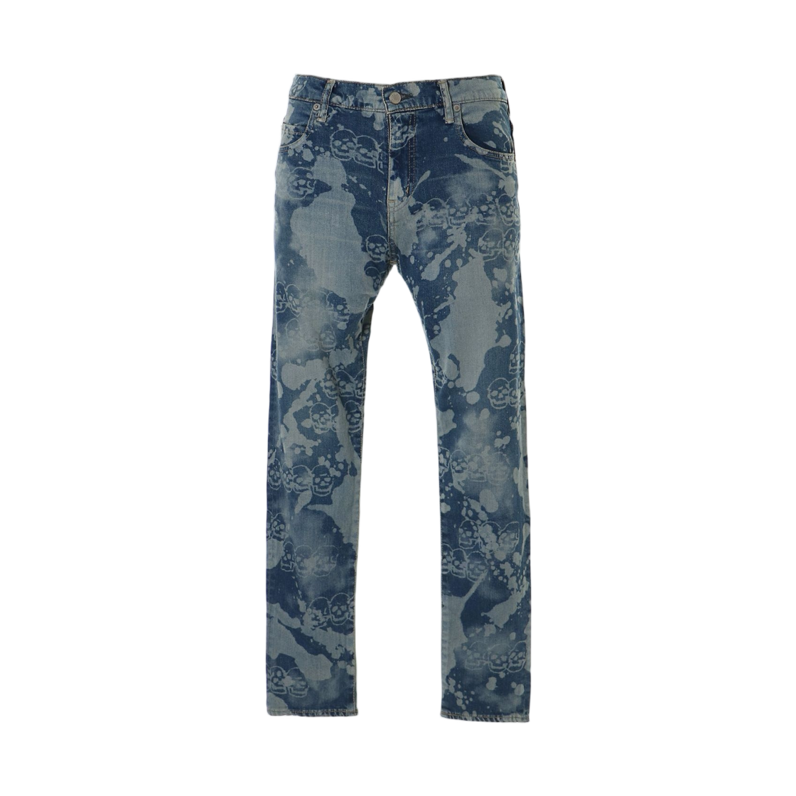 (W) 히스테릭 글래머 드로핑 앤 스컬 패턴 슬림 데님 팬츠 라이트 인디고 블루((W) Hysteric Glamour Dropping & Skully Pattern Slim Denim Pants Light Indigo Blue) - 1