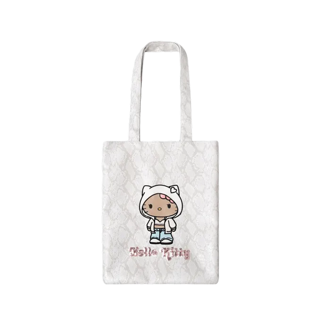 - Sanrio Hello Kitty x TBH Faux Leather Sequined Tote Bag White Python Pattern