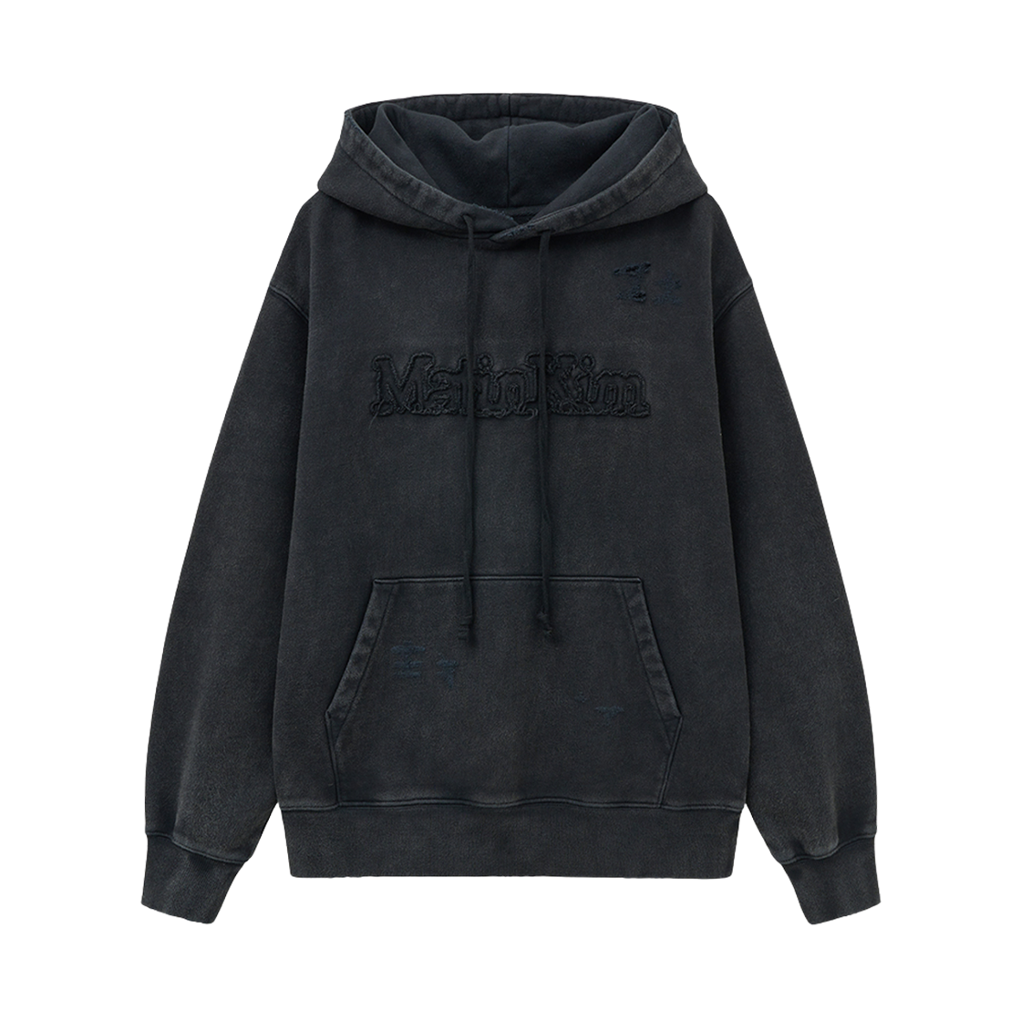 마뗑킴 빈티지 컬러 다잉 로고 후디 차콜(Matin Kim Vintage Color Dying Logo Hoody in Charcoal)