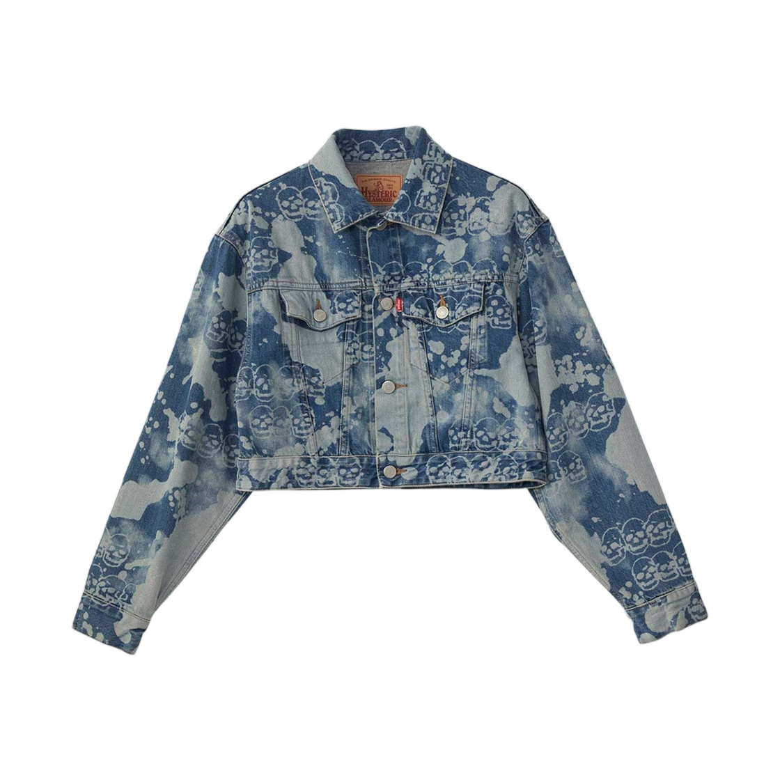 (W) 히스테릭 글래머 드로핑 앤 스컬 패턴 데님 자켓 라이트 인디고 블루((W) Hysteric Glamour Dropping & Skull Pattern Denim Jacket Light Indigo Blue) - 1