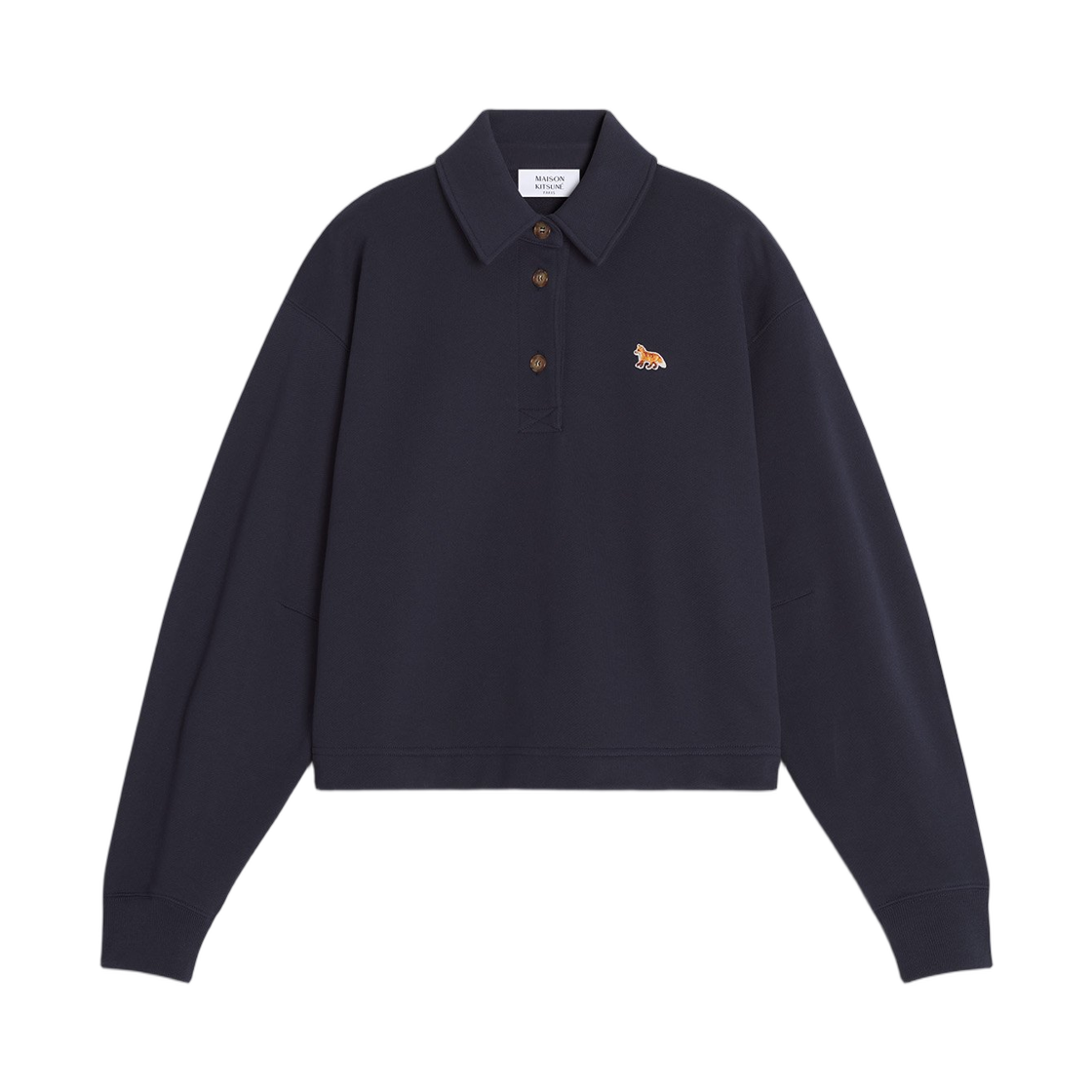 (W) 메종 키츠네 베이비 폭스 크롭 폴로 스웨트셔츠 클래식 네이비((W) Maison Kitsune Baby Fox Cropped Polo Sweatshirt Classic Navy)