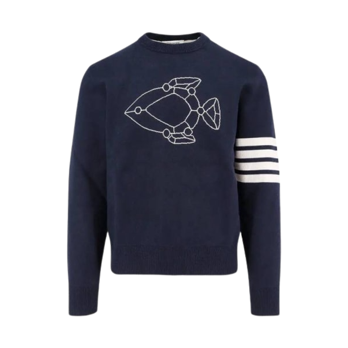 MKA505A-Y3005-415 Thom Browne Fish Icon Jacquard Cotton Knit Navy