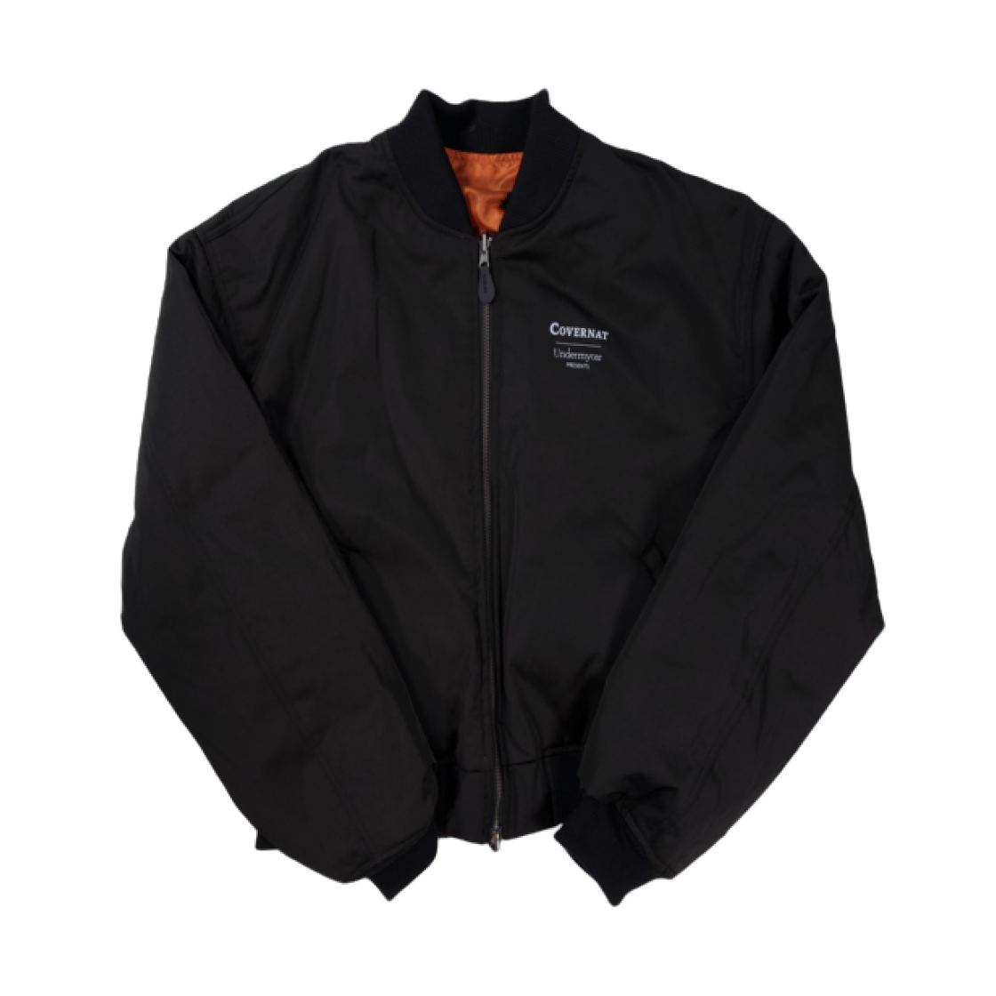 언더마이카 x 커버낫 리버시블 레터 그래픽 MA-1 자켓 오렌지 블랙 - 25FW(Undermycar x Covernat Reversible Letter Graphic Ma-1 Jacket Orange Black - 25FW) - 2