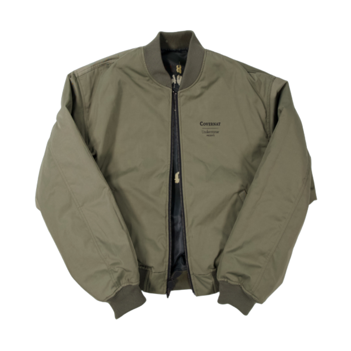 언더마이카 x 커버낫 리버시블 레터 그래픽 MA-1 자켓 블랙 카키 - 25FW(Undermycar x Covernat Reversible Letter Graphic Ma-1 Jacket Black Khaki - 25FW) - 2