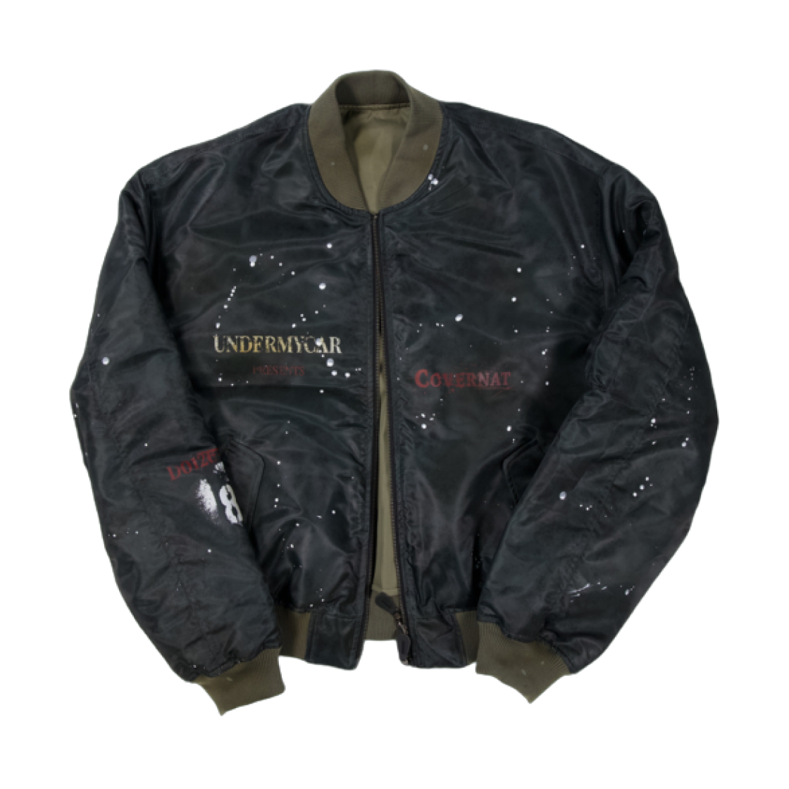 언더마이카 x 커버낫 리버시블 레터 그래픽 MA-1 자켓 블랙 카키 - 25FW(Undermycar x Covernat Reversible Letter Graphic Ma-1 Jacket Black Khaki - 25FW)