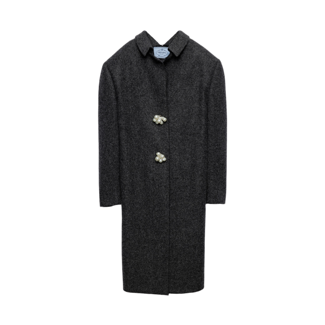 (W) 프라다 셰틀랜드 울 코트 쥬얼 버튼 슬레이트 그레이((W) Prada Shetland Wool Coat with Jewel Buttons Slate Gray) - 1
