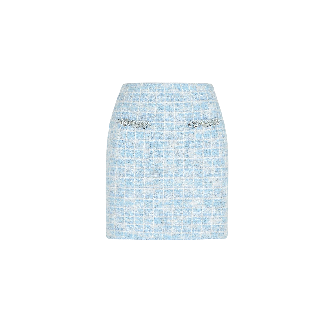 (W) 셀프 포트레이트 체크 니트 미니 스커트 블루((W) Self Portrait Check Knit Mini Skirt Blue)