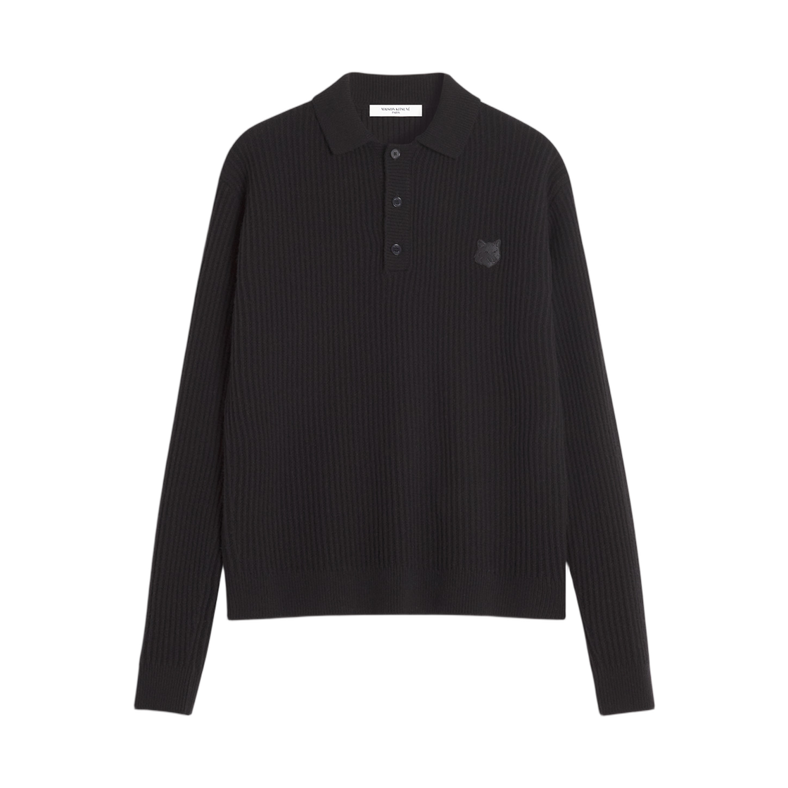 메종 키츠네 폭스 헤드 울 립드 폴로 점퍼 블랙(Maison Kitsune Fox Head Wool Ribbed Polo Jumper Black)
