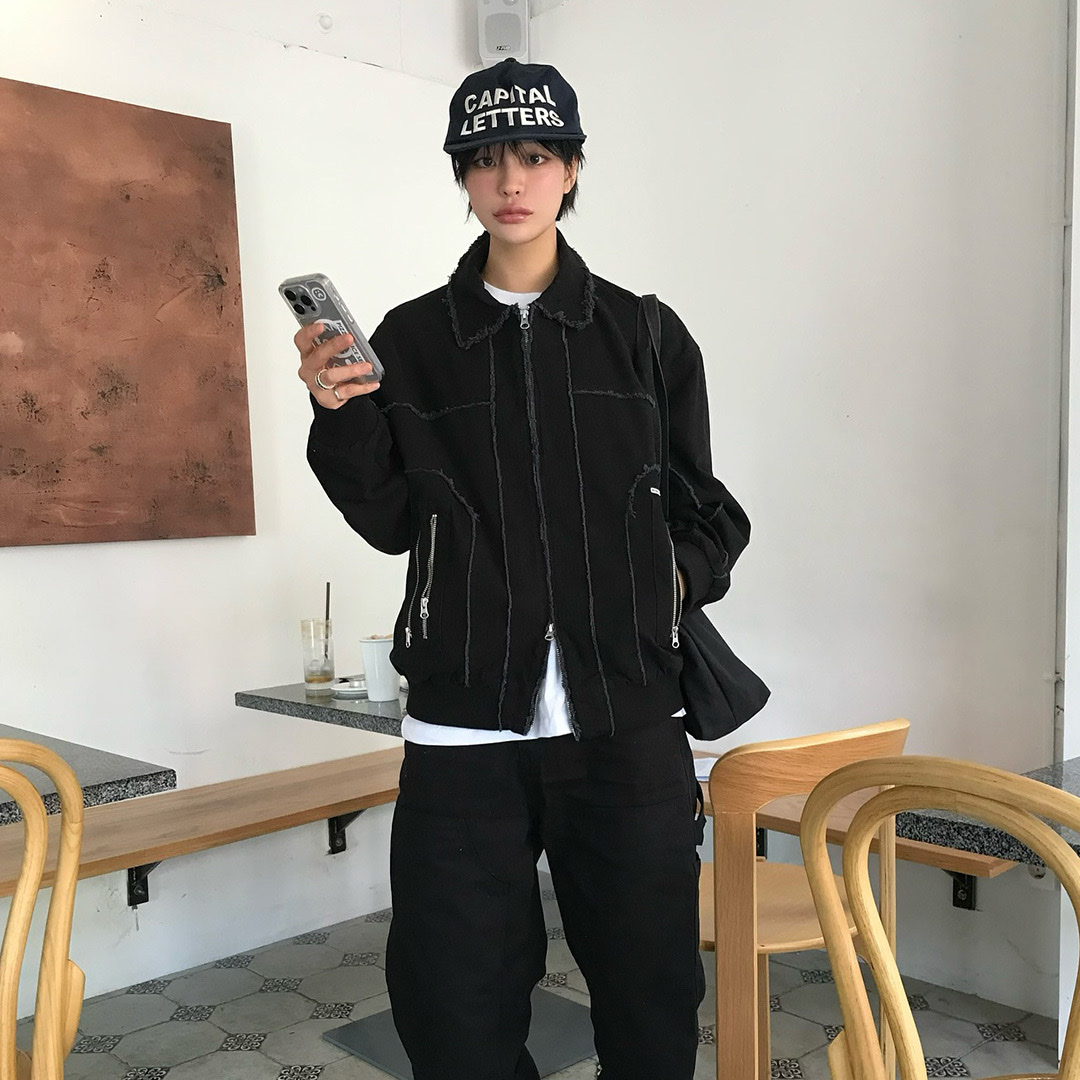 Thevinylhouse Bomber Work Jacket Black 착용 스타일