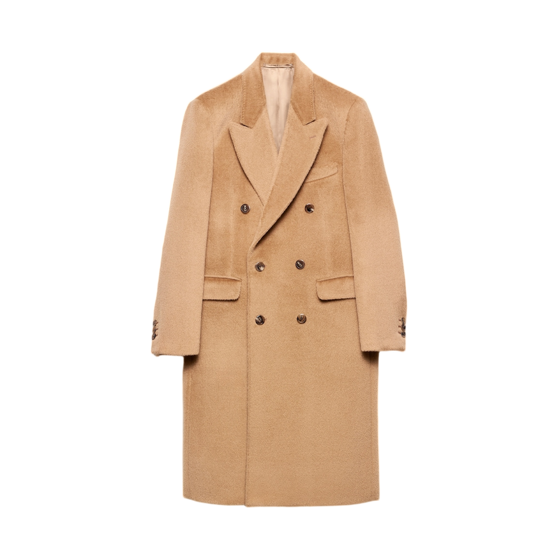 프라다 더블 브레스티드 울 블렌드 코트 카멜 브라운(Prada Double-Breasted Wool Blend Coat Camel Brown) - 1