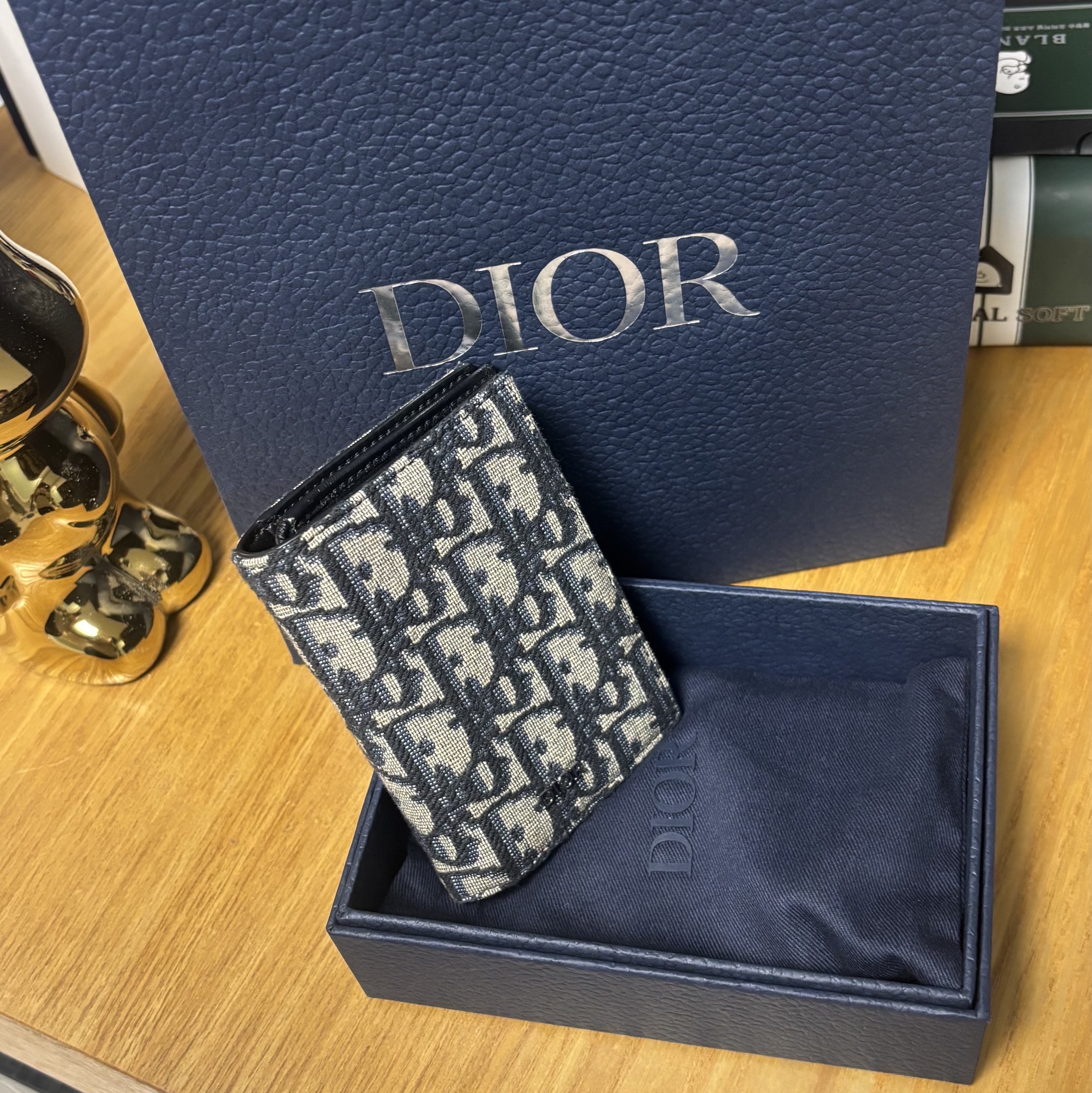 Dior Trifold Wallet Beige Black 착용 스타일 - 5