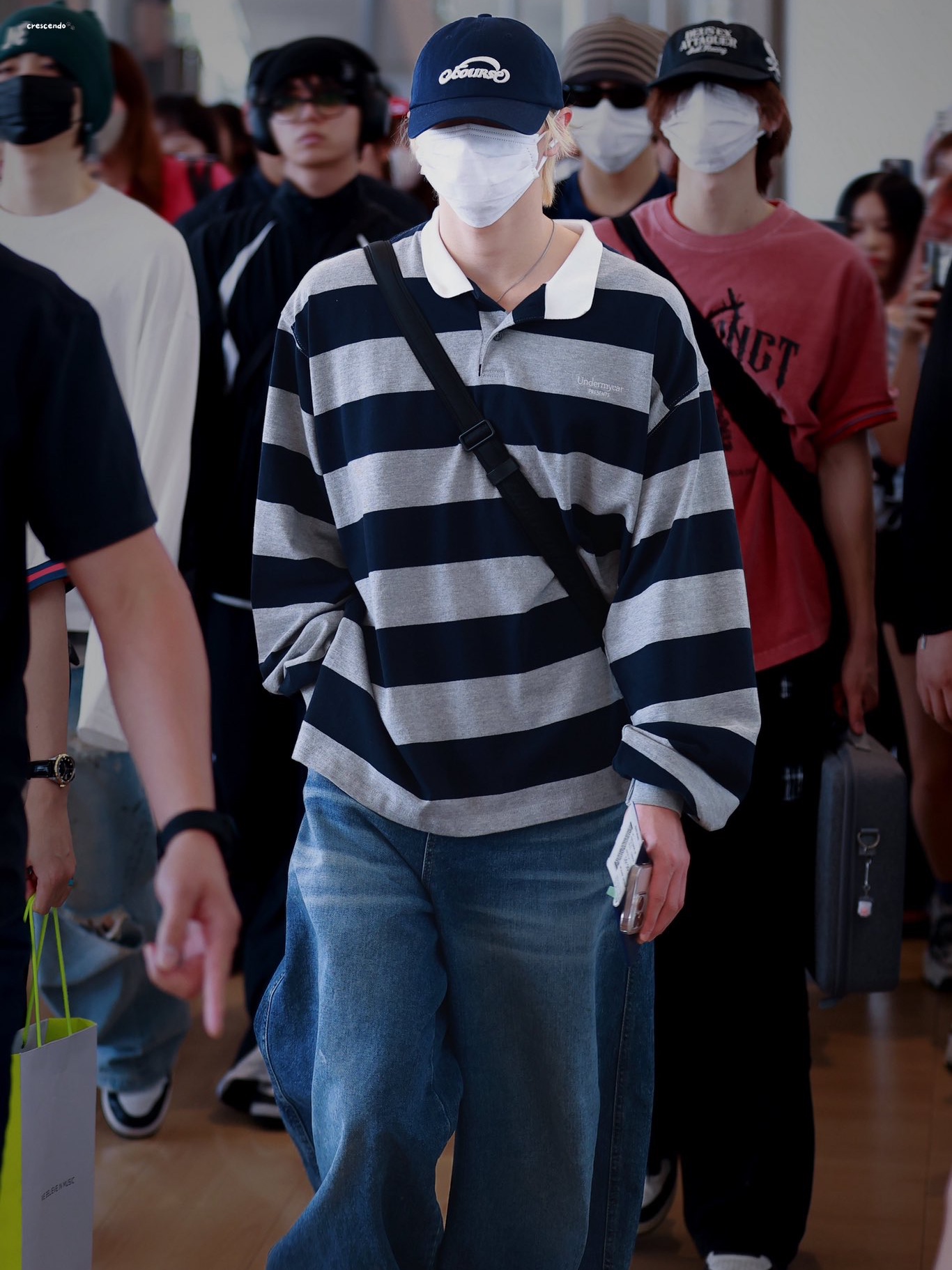 Undermycar MU.130 Classic Logo Stripe Long Sleeve PK Shirts Navy, Undermycar MU.130 Classic Logo Stripe Long Sleeve PK Shirts Melange Gray 착용 스타일