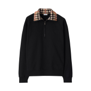 Burberry Check Collar Cotton Half Zip Sweatshirt Black