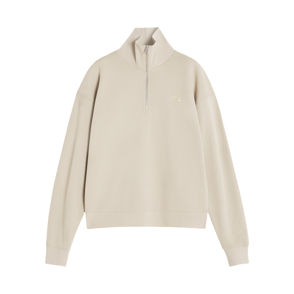 (W) 메종 키츠네 베이비 폭스 하프 집 스웨트셔츠 페더 베이지((W) Maison Kitsune Baby Fox Half Zip Sweatshirt Feather Beige) - 1