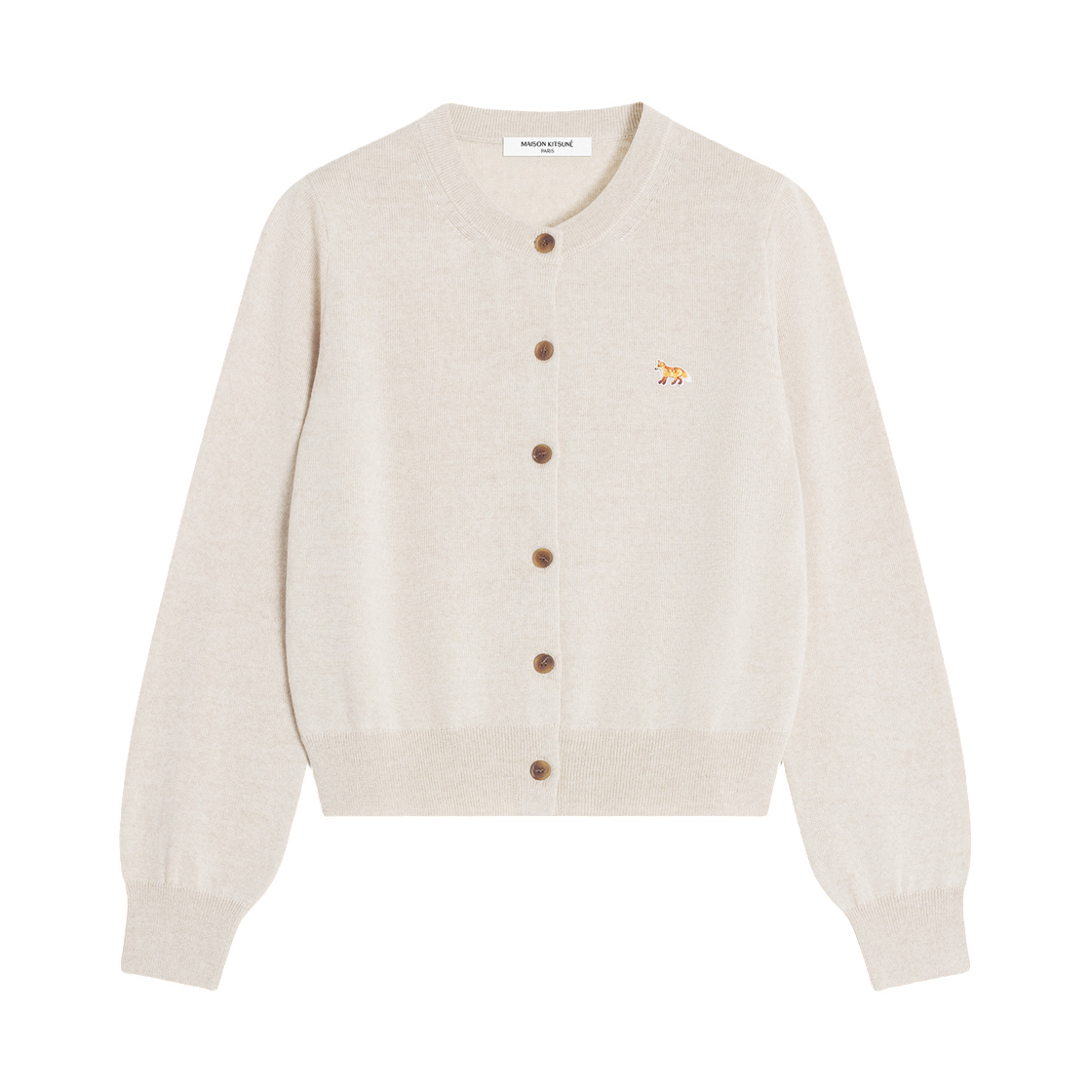(W) 메종 키츠네 베이비 폭스 메리노 레귤러 가디건 라이트 베이지 멜란지((W) Maison Kitsune Baby Fox Merino Regular Cardigan Light Beige Melange)