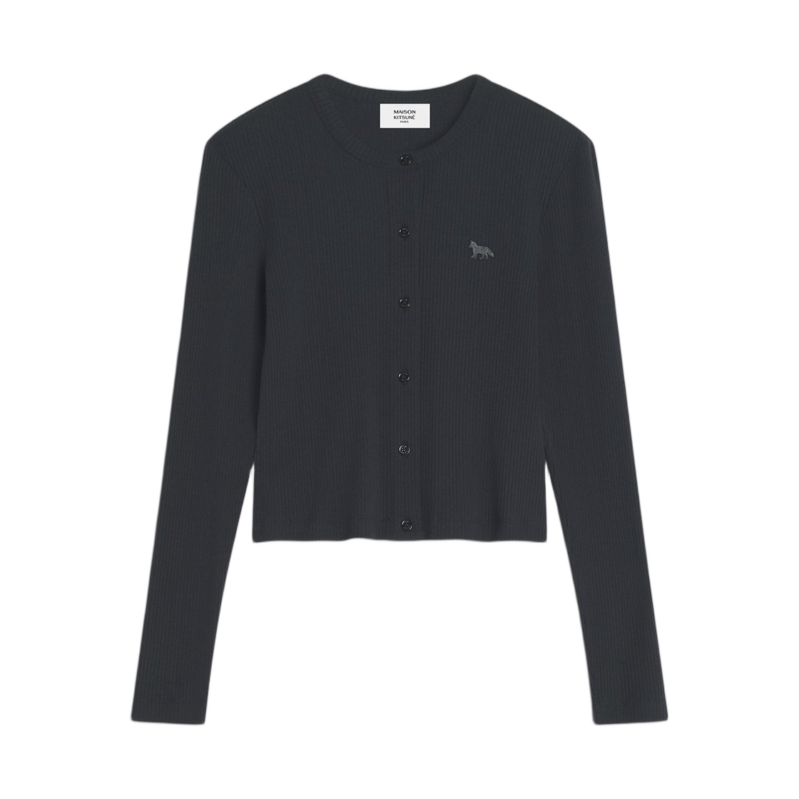 (W) 메종 키츠네 베이비 폭스 립드 가디건 블랙((W) Maison Kitsune Baby Fox Ribbed Cardigan Black)