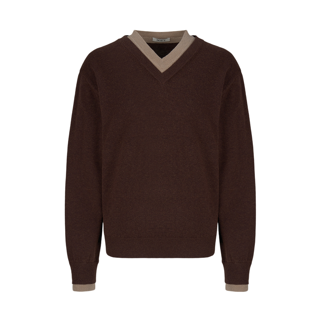 노이스 레이어드 V넥 메리노 니트 탑 브라운