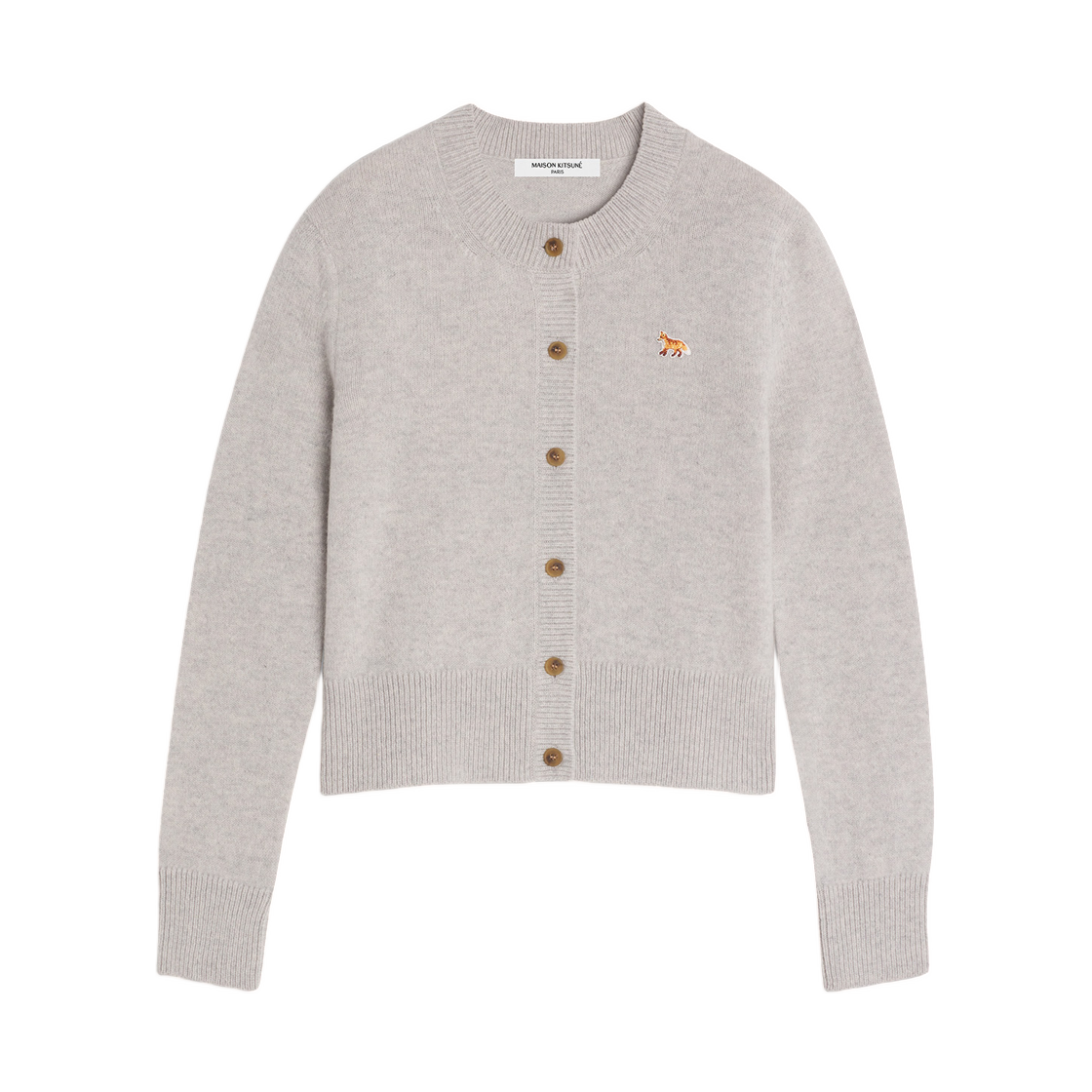 PW00506KT1006-H120 (W) Maison Kitsune Baby Fox Lambswool Fitted Cardigan Light Grey Melange
