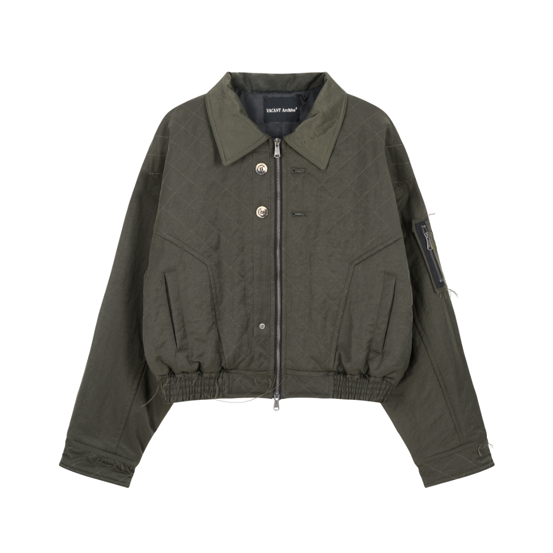 베이컨트 아카이브 남성 매티 퀼티드 봄버 자켓 카키(Vacant Archive Men Matty Quilted Bomber Jacket Khaki)