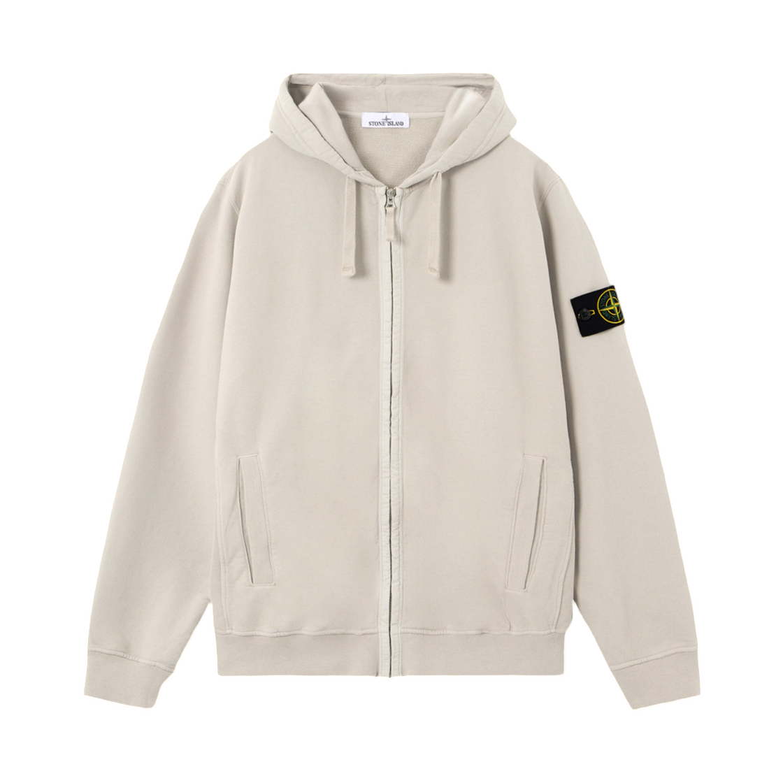 스톤 아일랜드 6100067 브러쉬드 오가닉 코튼 플리스 레귤러 핏 후드 집업 스웨트셔츠 포켓 펄 그레이 - 25FW(Stone Island 6100067 Brushed Organic Cotton Fleece Regular Fit Hooded Zip-Up Sweatshirt with Pockets Pearl Grey - 25FW)