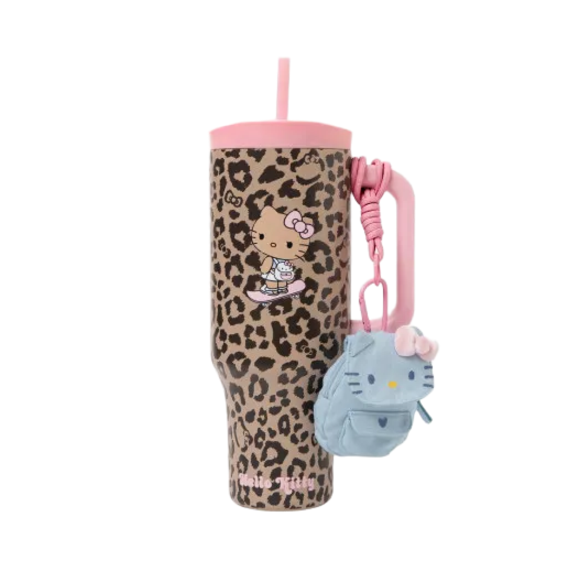 - Sanrio Hello Kitty x TBH Big Mac Insulated Straw Cup 1200ml Classic Leopard Print with Mini Storage Bag Pendant