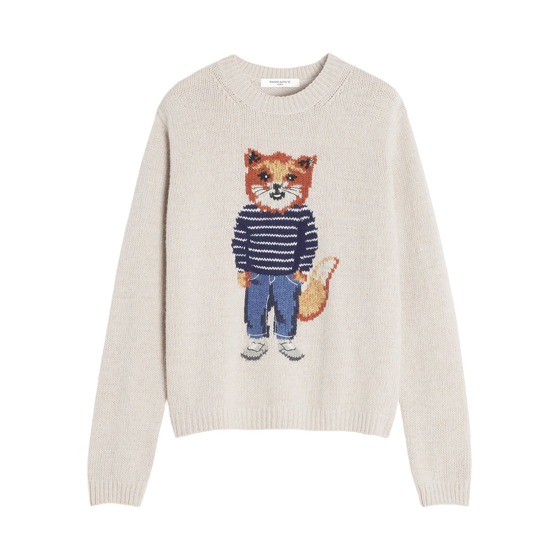 PW00812KH0002-0382 (W) Maison Kitsune Dressed Fox Intarsia Wool Jumper Parchment White