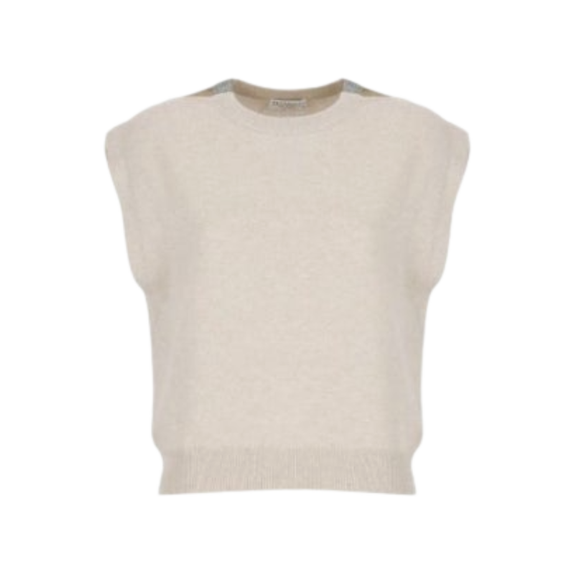 M12185420-C9504 (W) Brunello Cucinelli Cashmere Cut Out Knit with Monili Beige