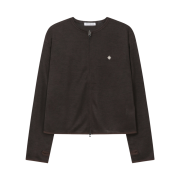 SLOW RECORD HOUSE Round Zip-Up Cardigan Brown