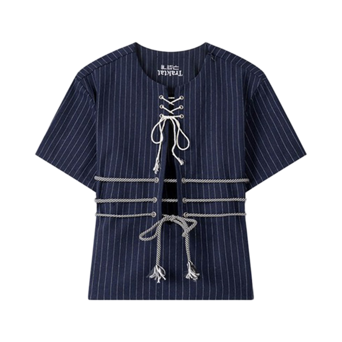 트락타트 바운더리 레이스업 스트라이프 셔츠 네이비(Traktat Boundary Lace-up Stripe Shirt Navy)