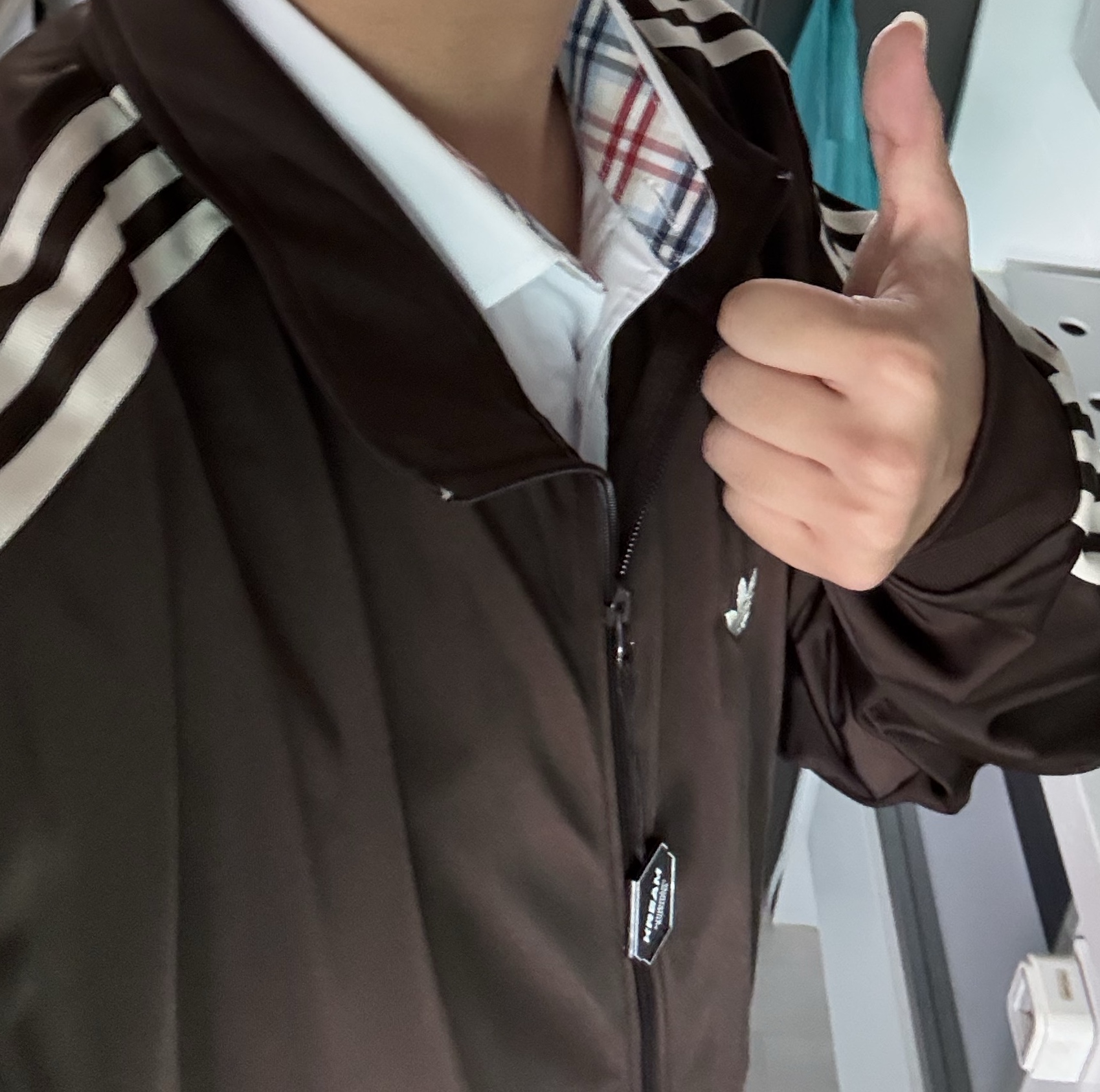 Adidas Originals Track Jacket Gender Neutral Dark Brown Wonder White - KR Sizing 착용 스타일