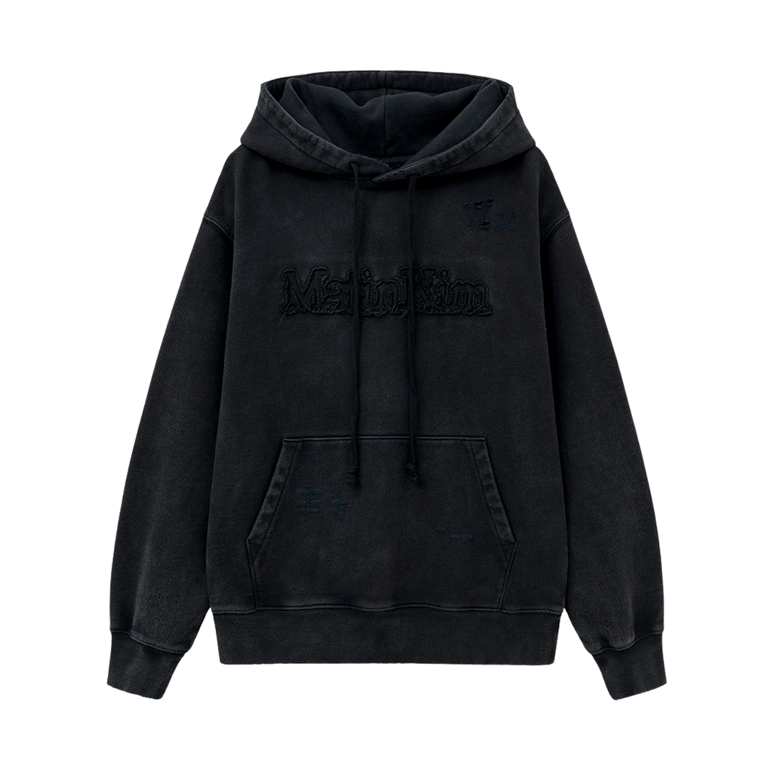 마뗑킴 빈티지 컬러 다잉 로고 후디 블랙(Matin Kim Vintage Color Dying Logo Hoody in Black)