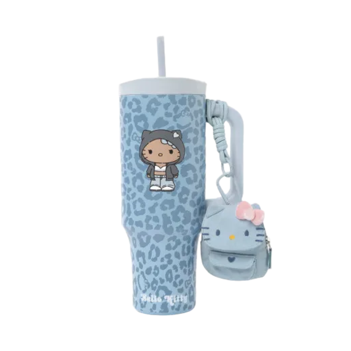 - Sanrio Hello Kitty x TBH Big Mac Insulated Straw Cup 1200ml Denim Leopard Print with Mini Storage Bag Pendant