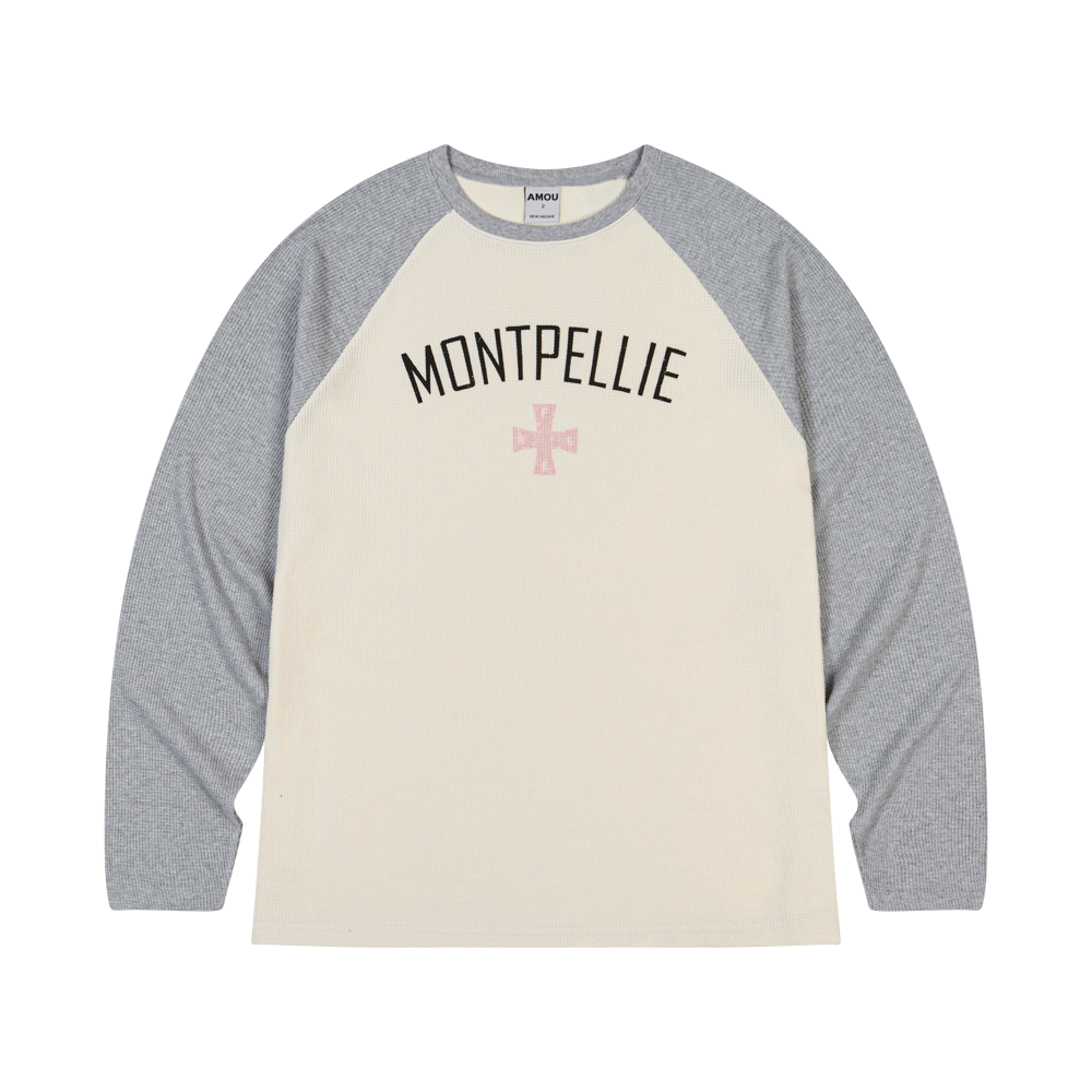 AM25FWLS03GR AMOU Montpellie Waffle Reglan Long sleeve Gray