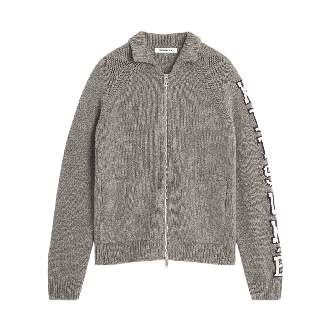 PM02112KT1150-H131 Maison Kitsune College Knitted Wool Jacket Medium Grey Melange