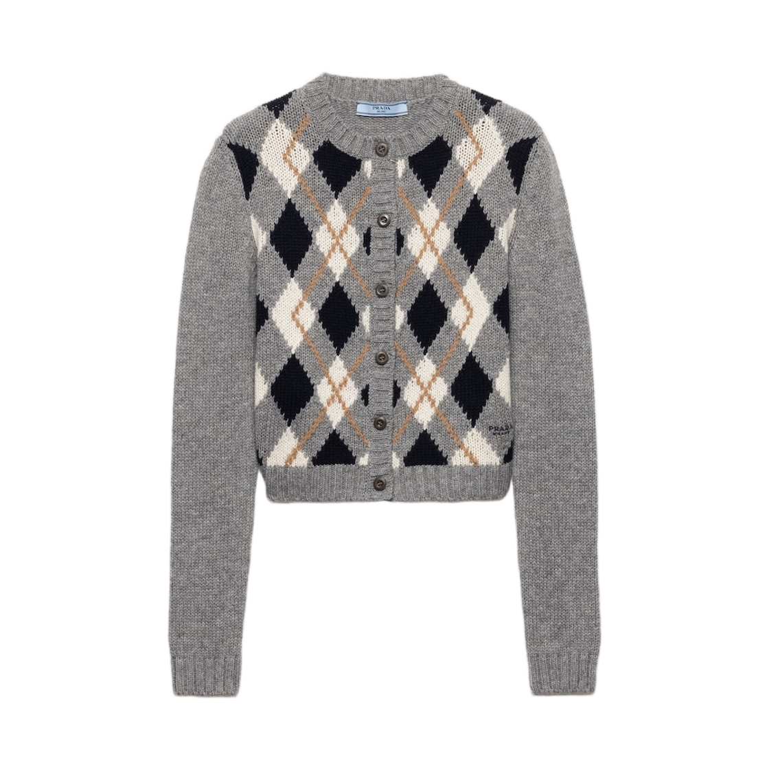 (W) 프라다 아가일 니트 캐시미어 가디건 그레이((W) Prada Argyle Knit Cashmere Cardigan Grey) - 1