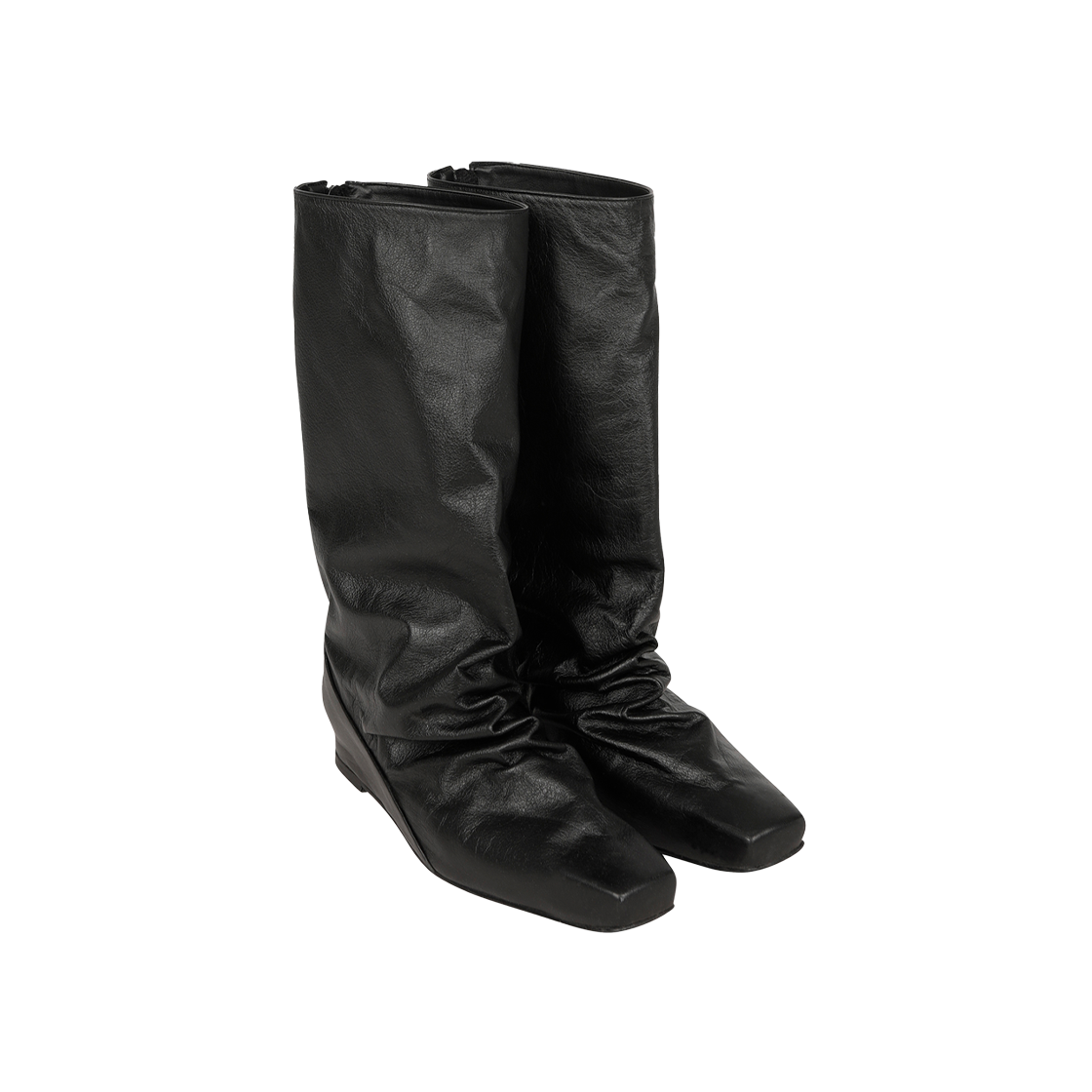 나체 우먼 드레이핑 레이어드 부츠 레더 블랙 - 25FW(Nache Women Draping Layered Boots Leather Black - 25FW)