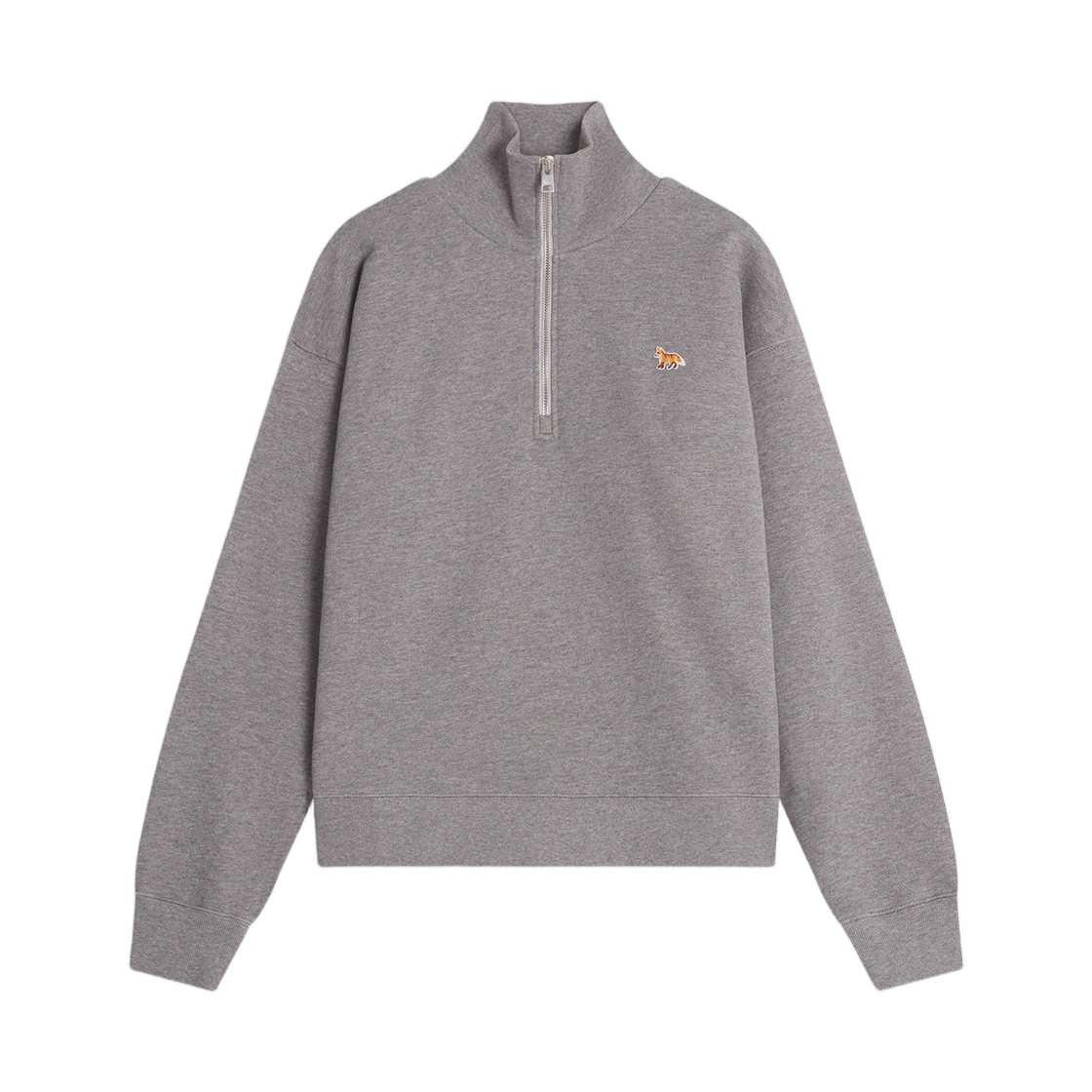 PW00308KM0341-H131 (W) Maison Kitsune Baby Fox Half Zipped Sweatshirt Medium Grey Melange