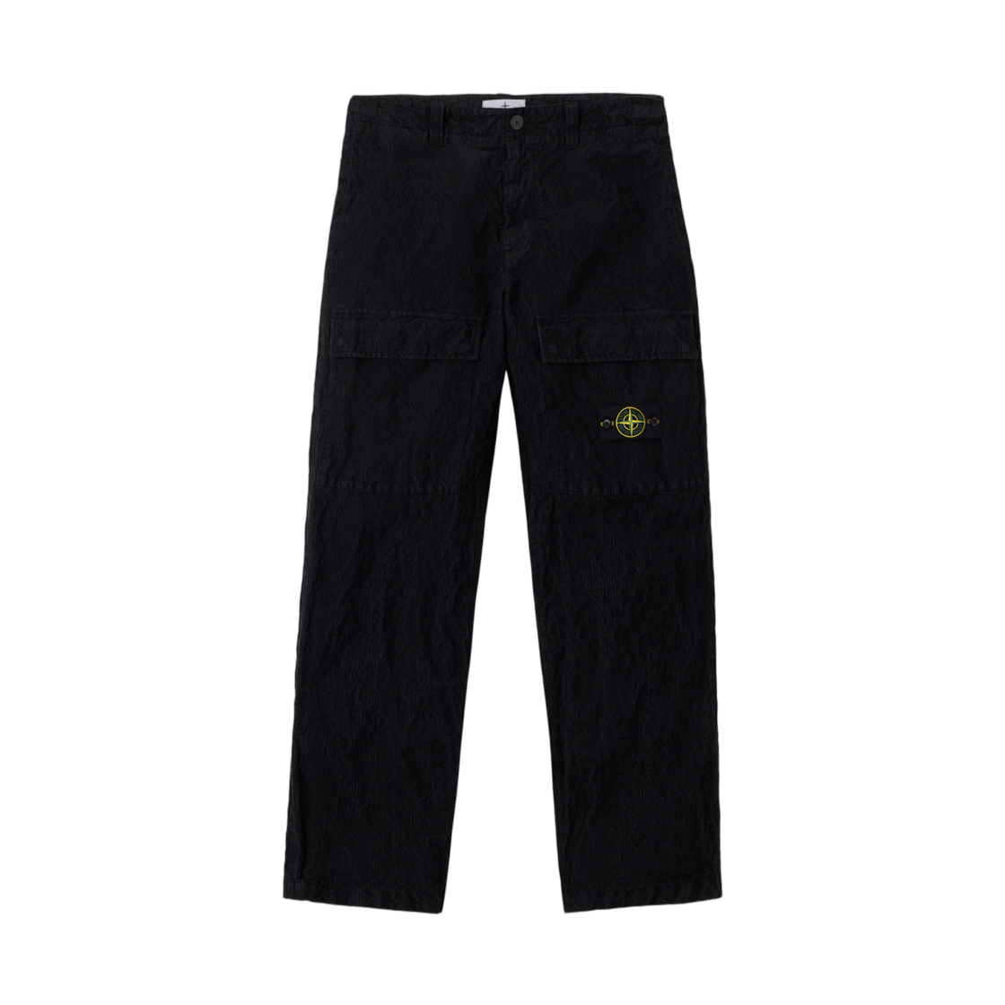 스톤 아일랜드 3100025 링클 코듀로이 500-TC 루즈 핏 카고 트라우저 어드저스터블 웨이스트 스트랩 블랙 - 25FW